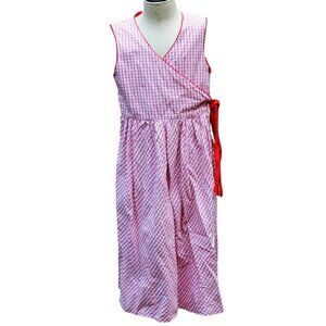 Strasburg Sleeveless Dress Girls 8Y Wrap Around White Red Square Stripes Casual